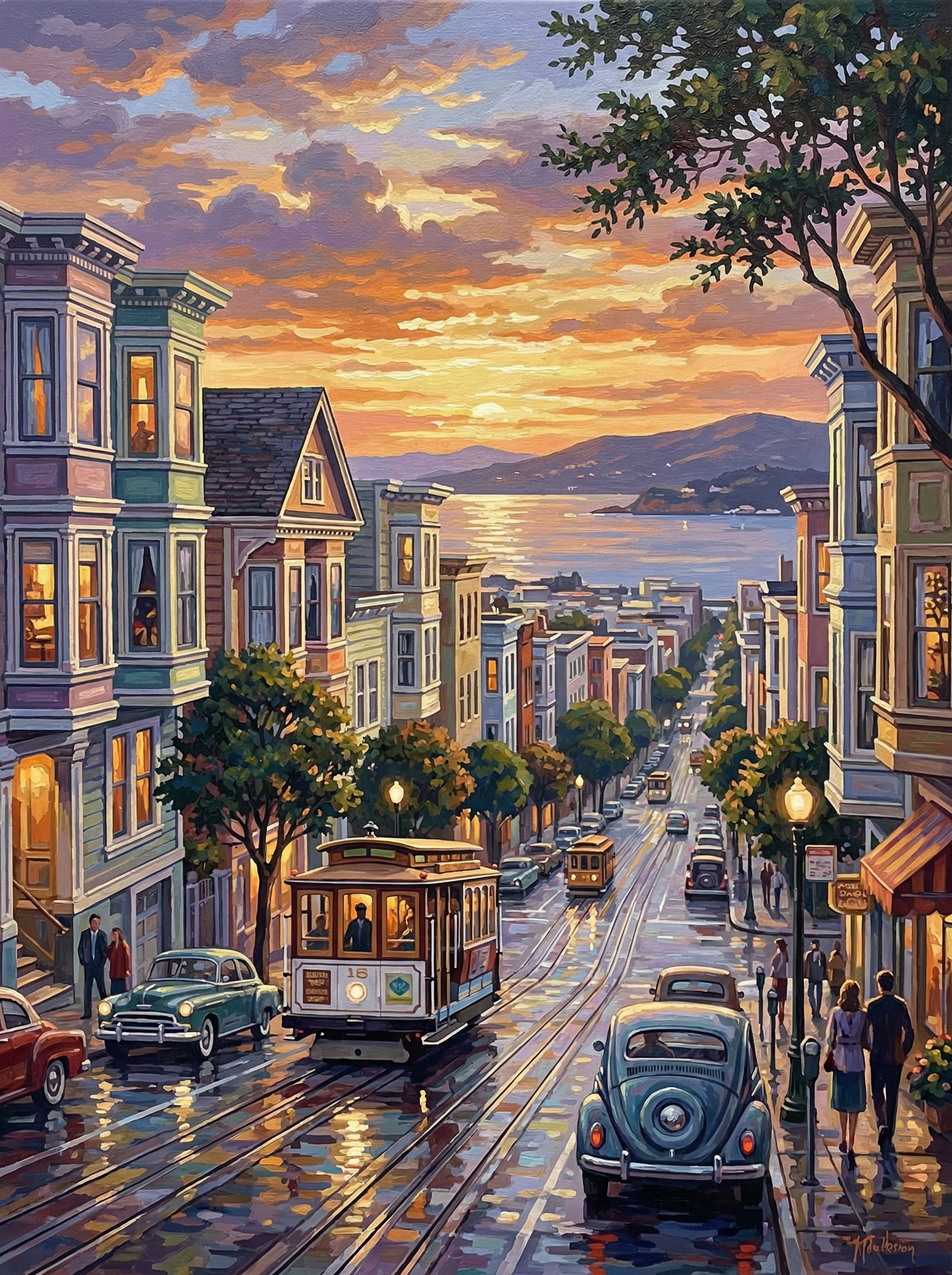 San Francisco Cable Car Sunset (100 Color Diamond Painting)