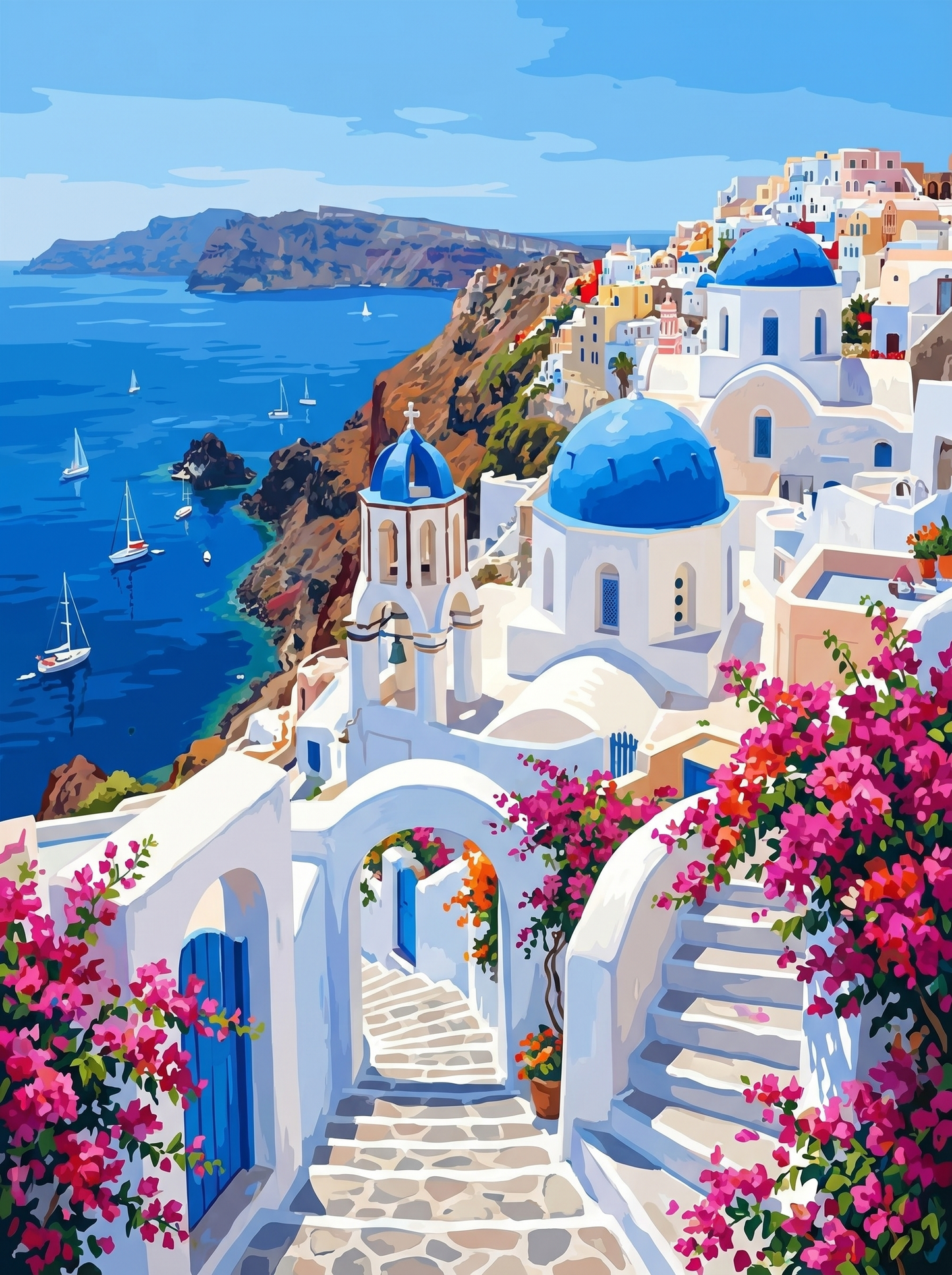 Santorini Blue Domes (150 Color Diamond Painting)