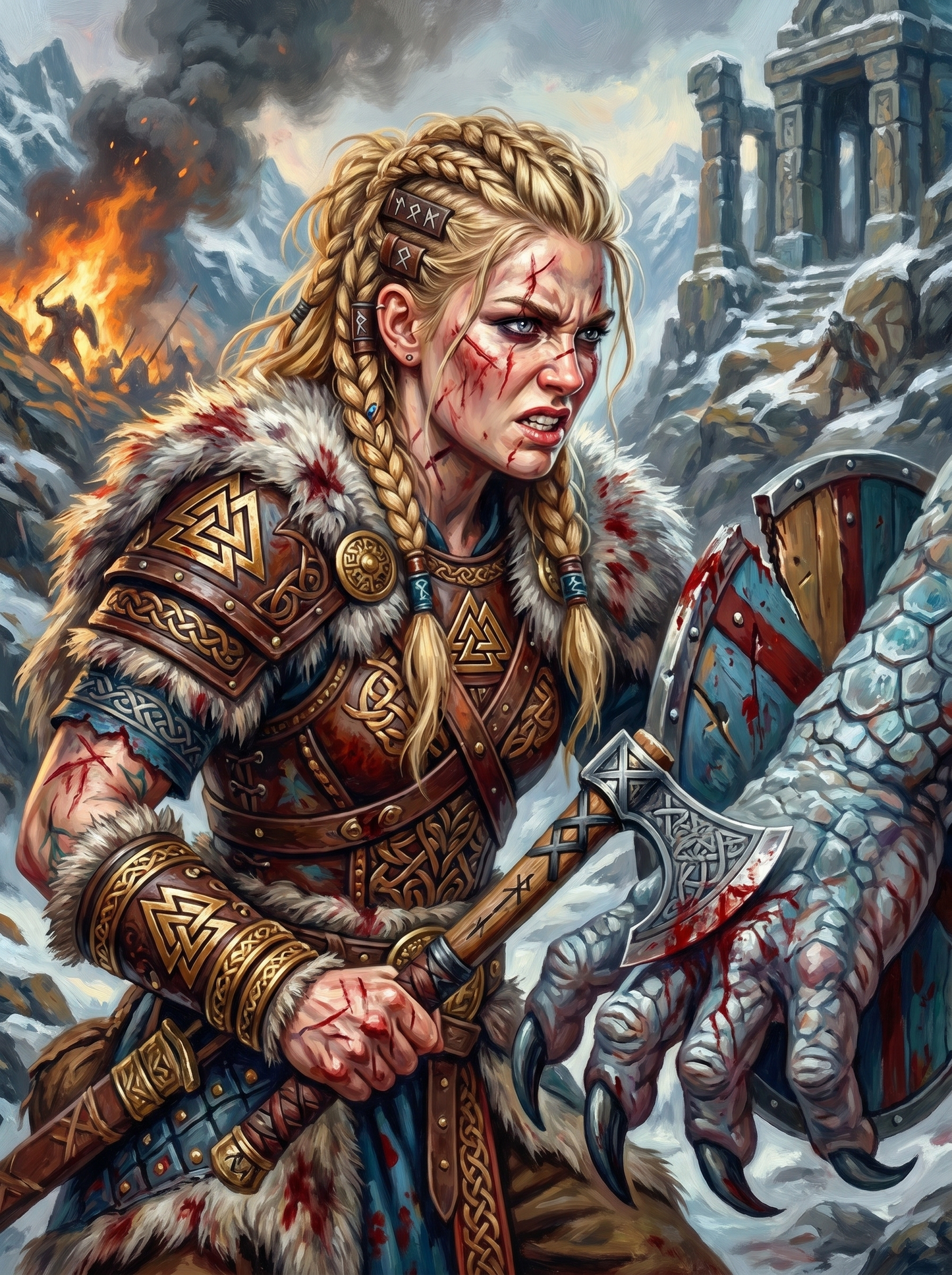 Shieldmaiden Axe Battle Ruins (150 Color Diamond Painting)