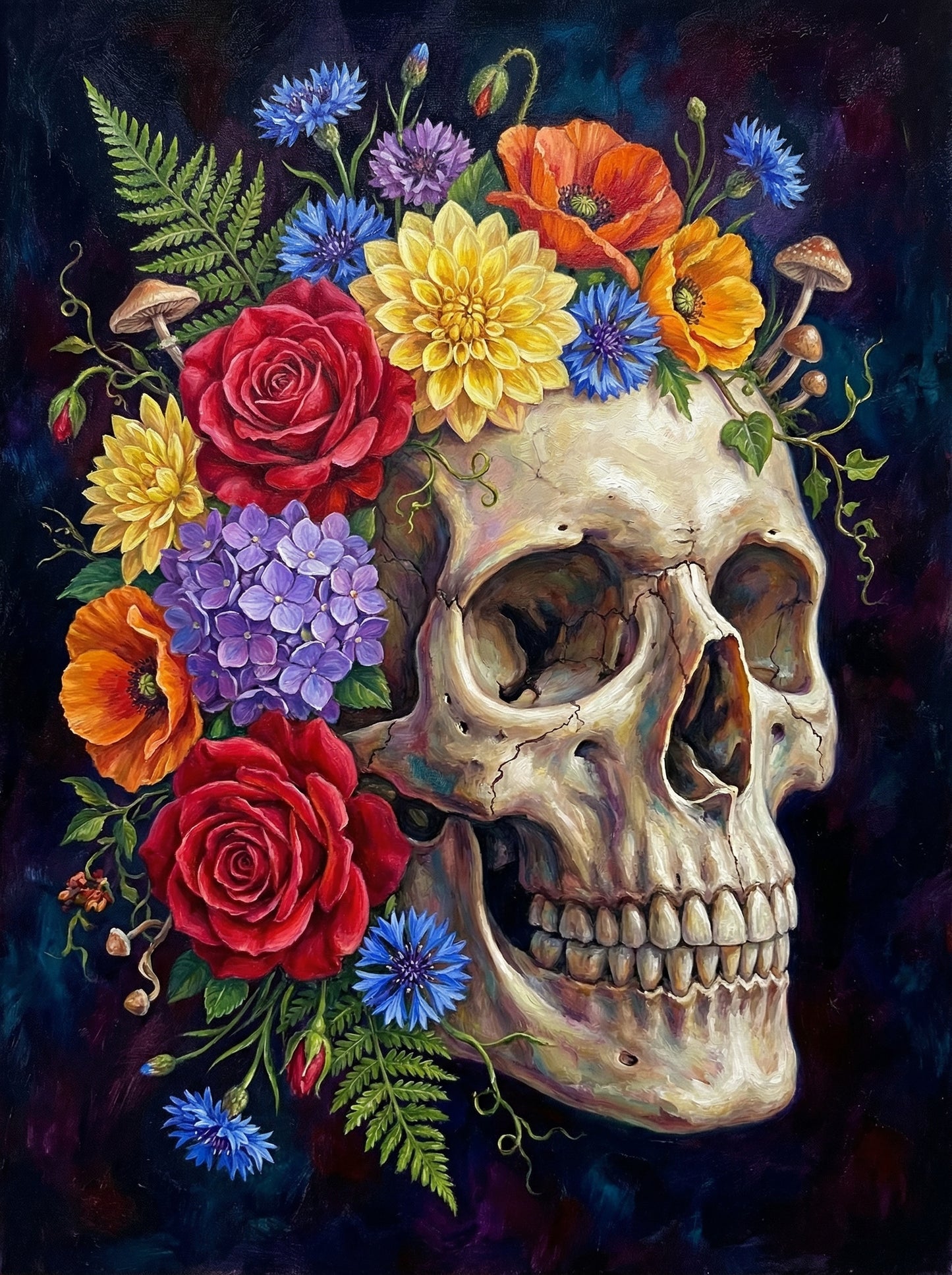 Skull With Blooming Flowers (Diamond Painting)