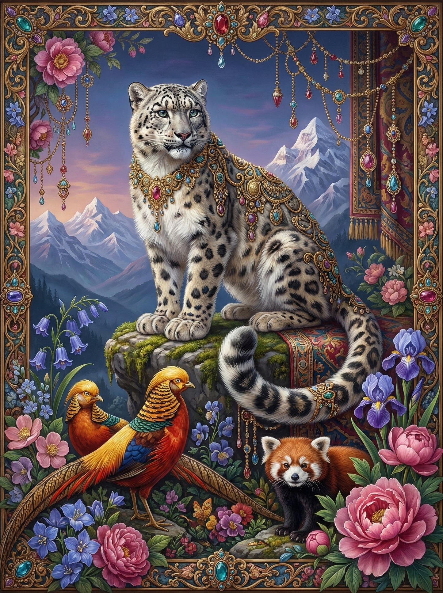 Snow Leopard Pheasant Panda (100 Color Diamond Painting)
