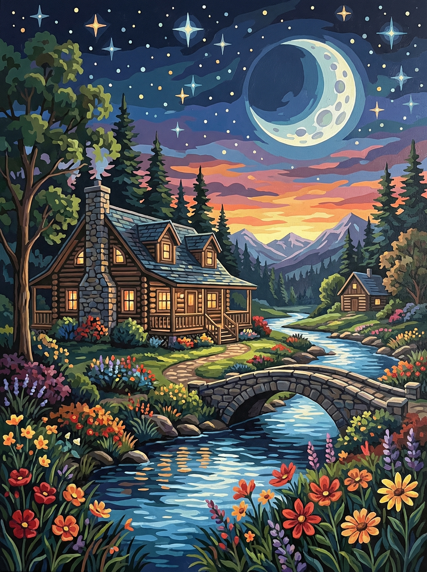Starry Night Mountain Lodge (100 Color Diamond Painting) Diamond Painting kit