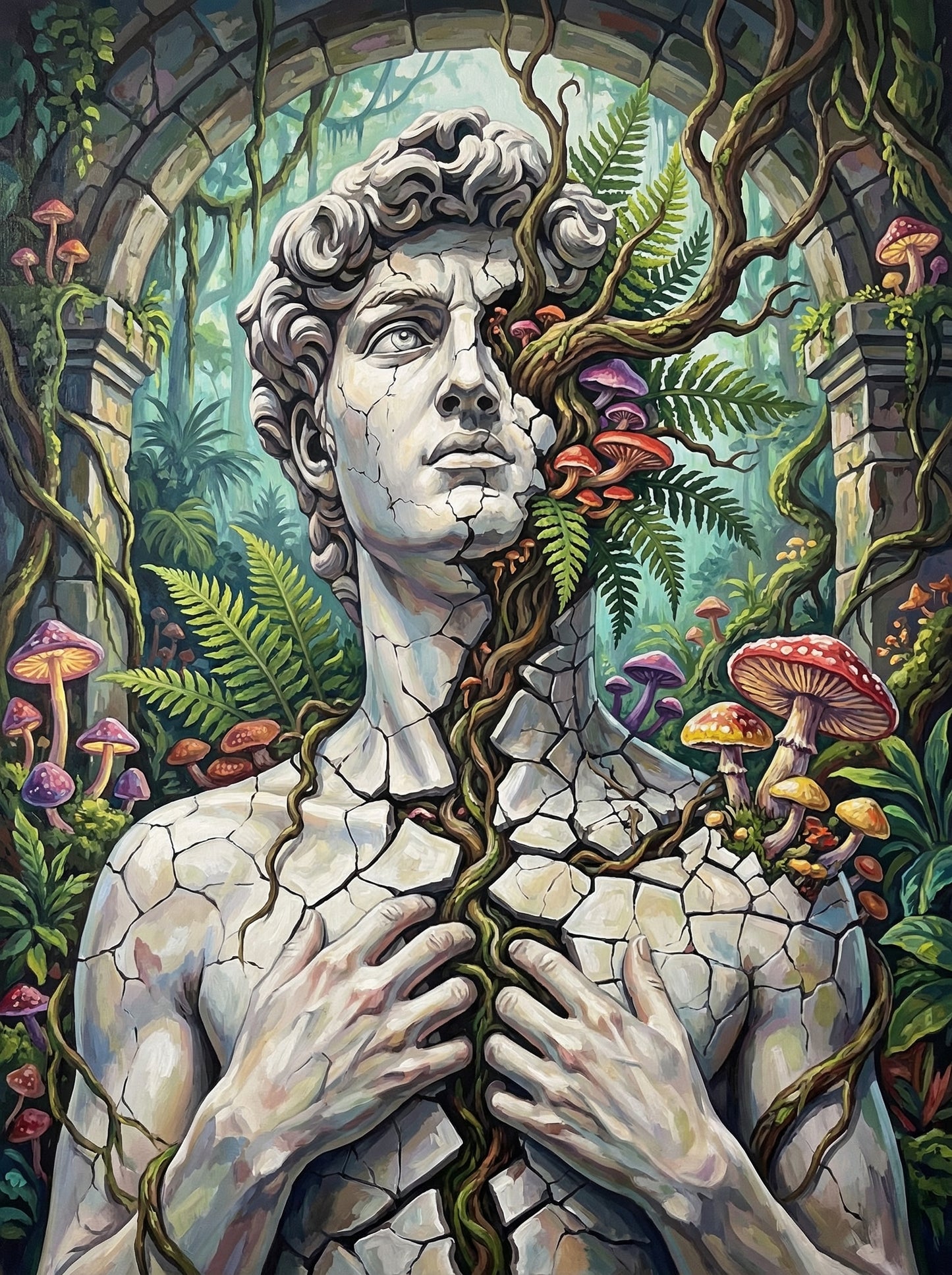 Stone Statue Vines Mushrooms (100 Color Diamond Painting) Diamond Painting kit