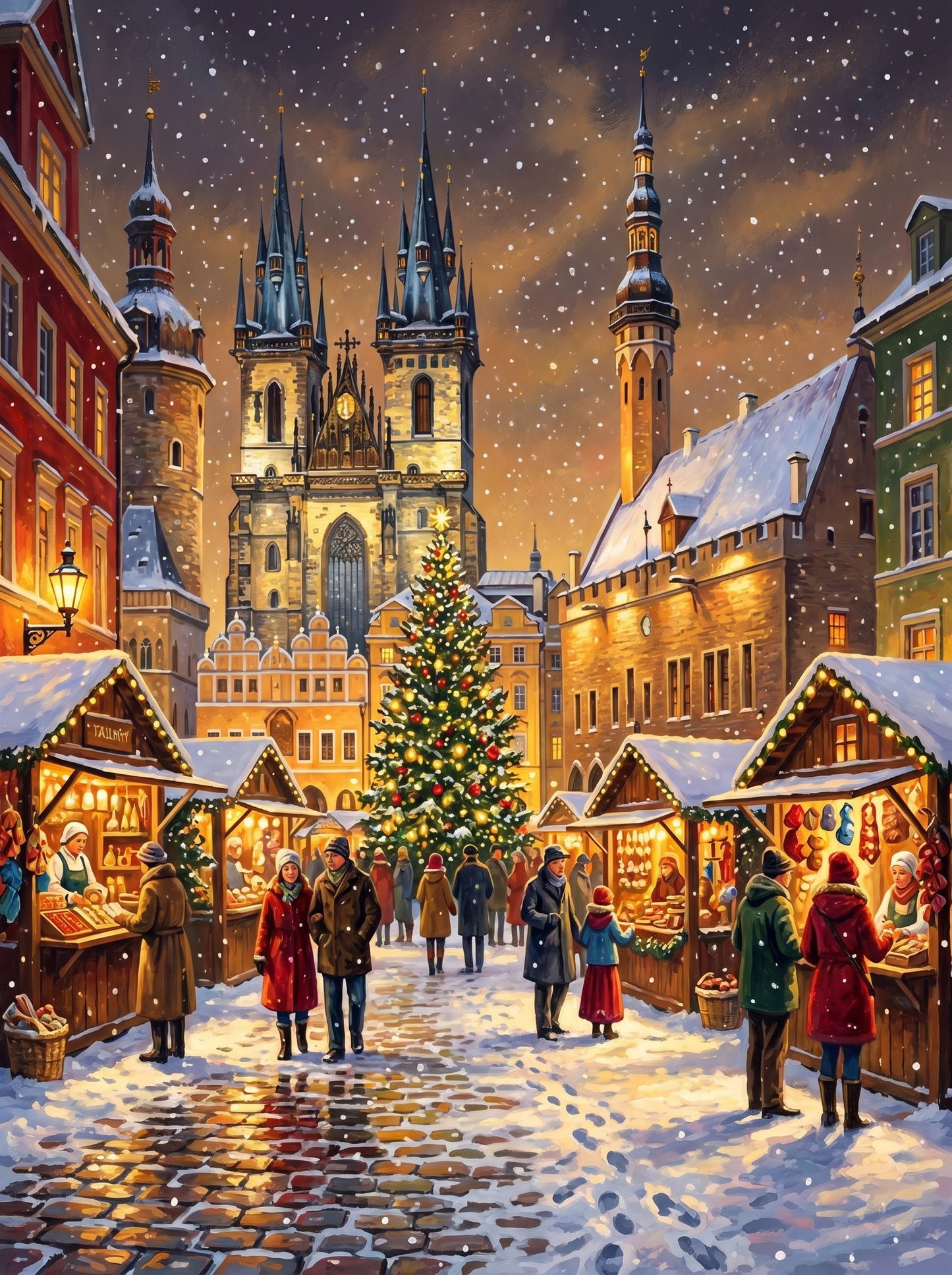 Tallinn Old Town Snow Night (150 Color Diamond Painting)
