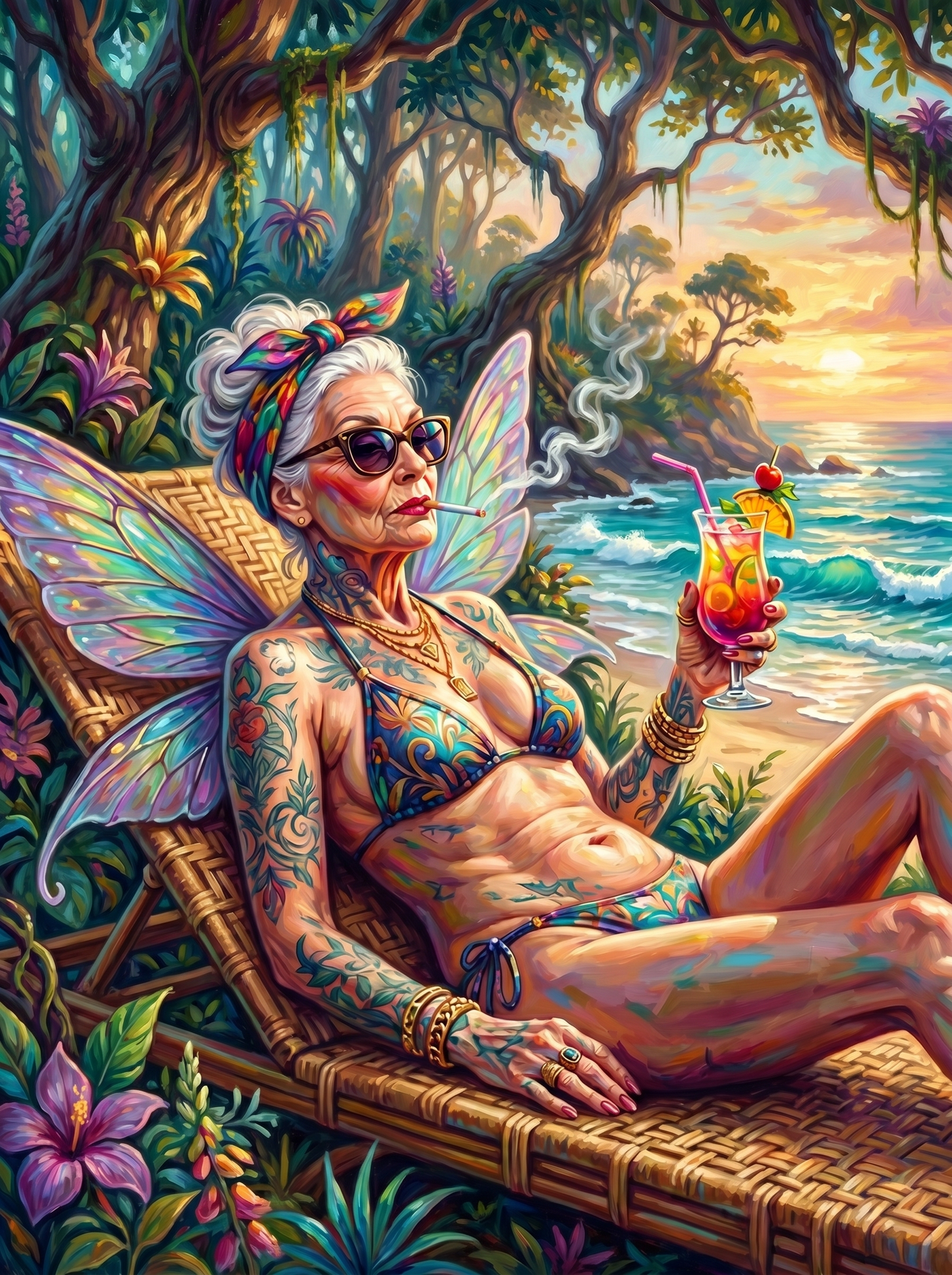 Tattooed Elder Fairy Beach Cocktail (150 Color Diamond Painting)