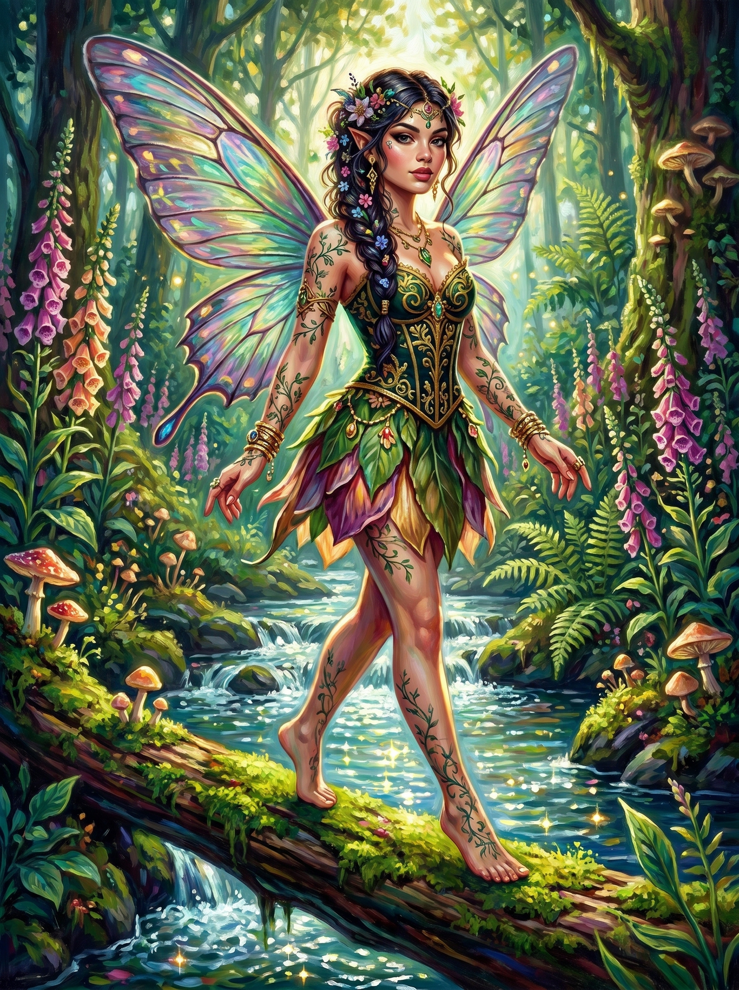 Tattooed Fairy Forest Stream (150 Color Diamond Painting)