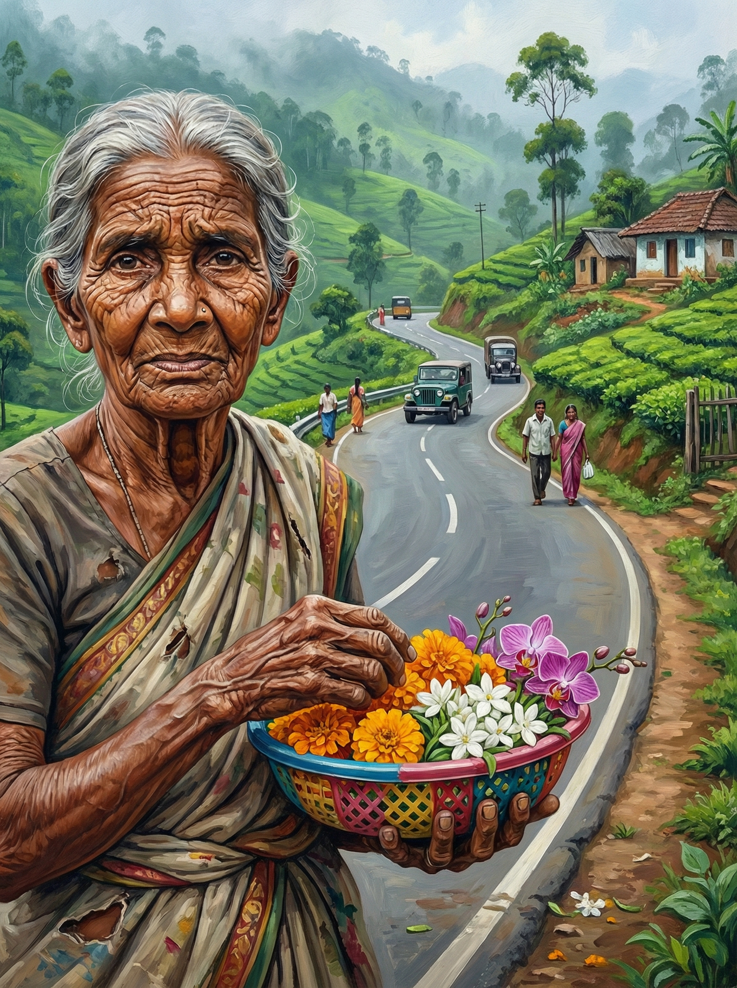 Tea Hills Flower Seller (Diamond Painting) Diamond Painting kit