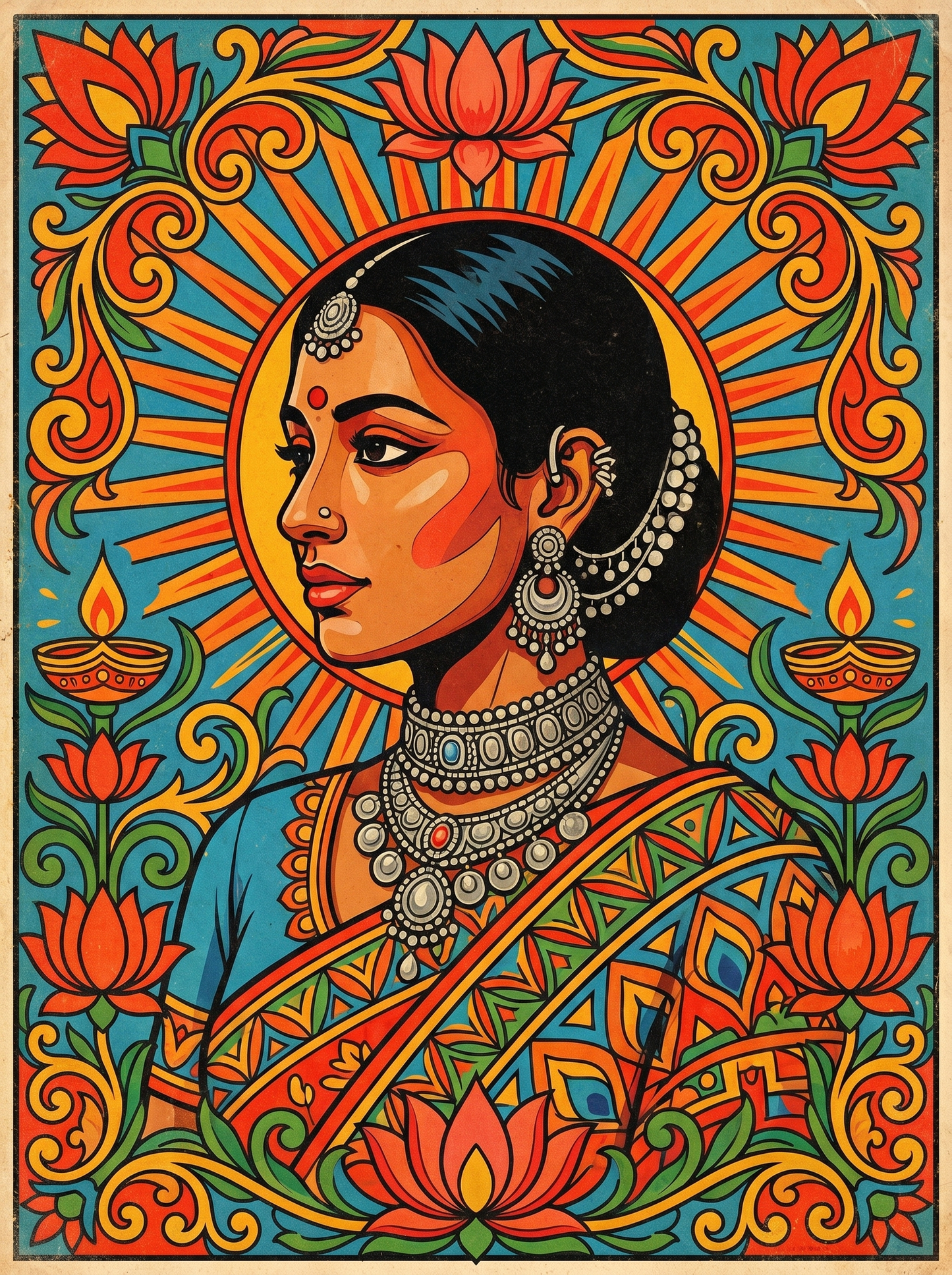 Teal Jewel Indian Woman (150 Color Diamond Painting)