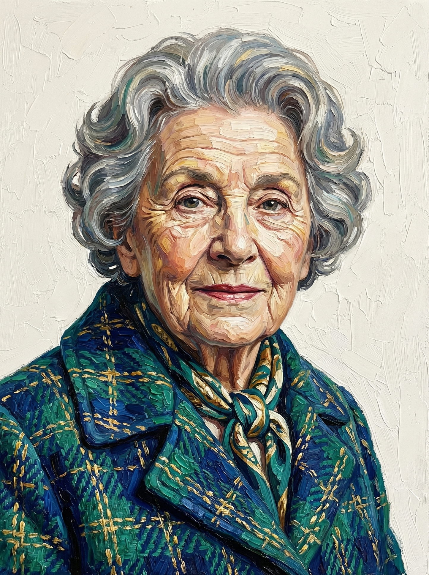 Teal Plaid Elder Portrait (100 Color Diamond Painting) Diamond Painting kit