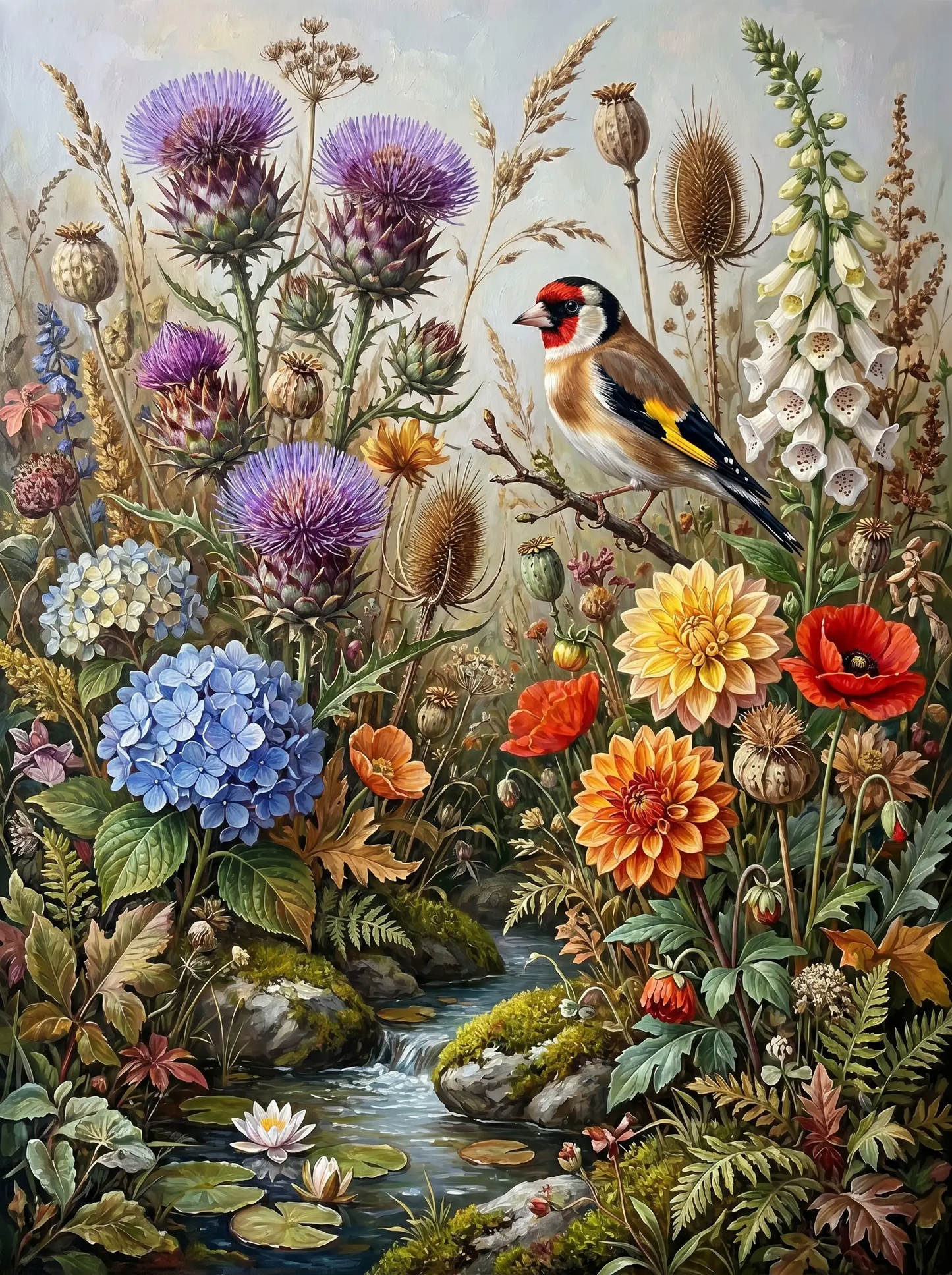 Thistle Garden Goldfinch Stream (Diamond Painting)