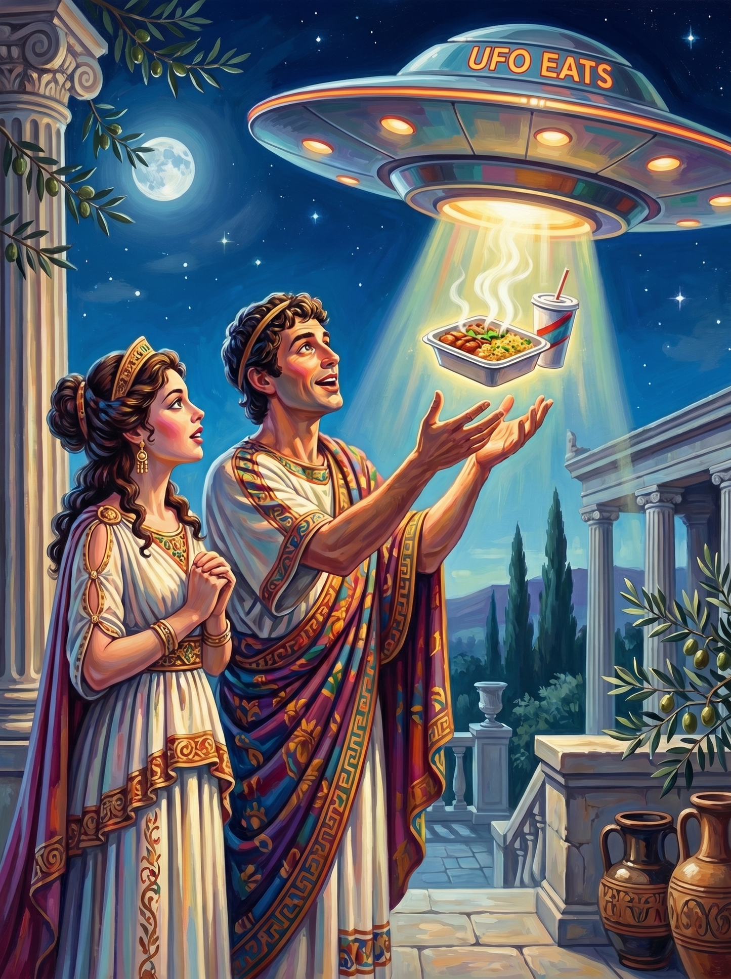 Ufo Eats Ancient Greece (150 Color Diamond Painting)
