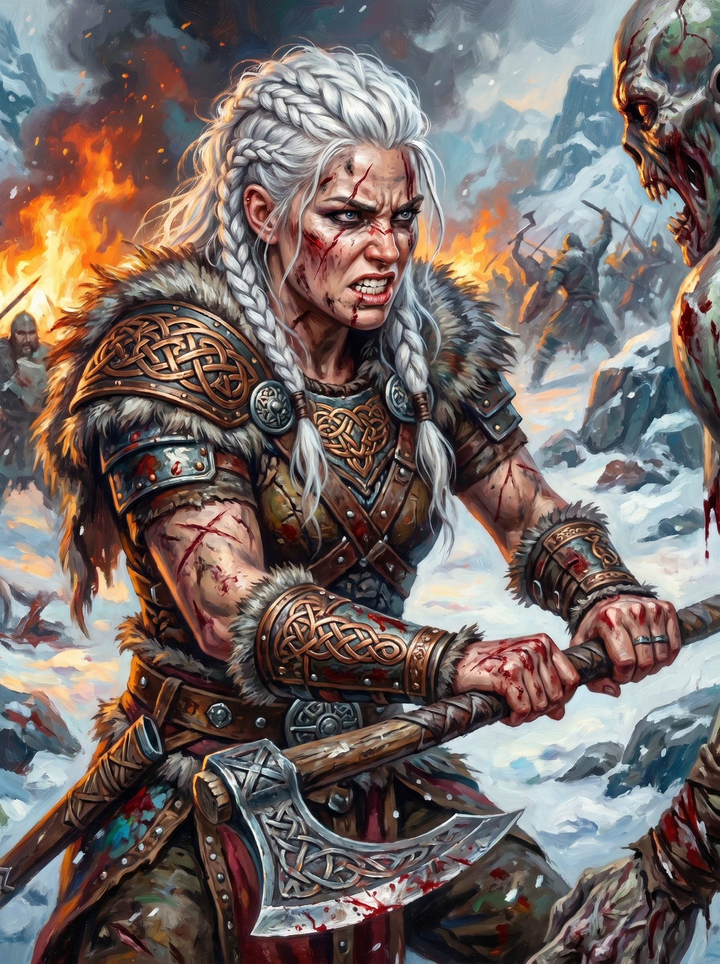 Viking Axe Warrior Fighting Troll (150 Color Diamond Painting)