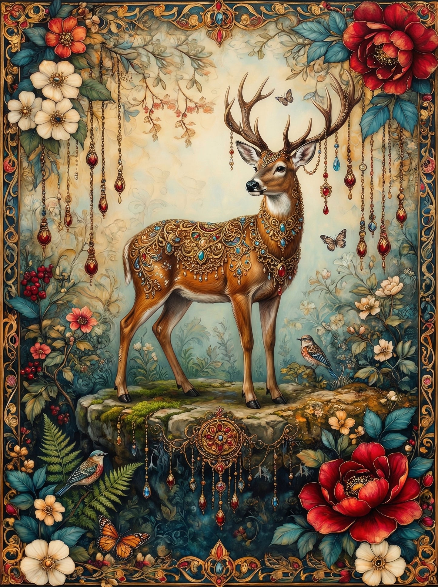 Vintage Ornamental Deer (100 Color Diamond Painting) Diamond Painting kit