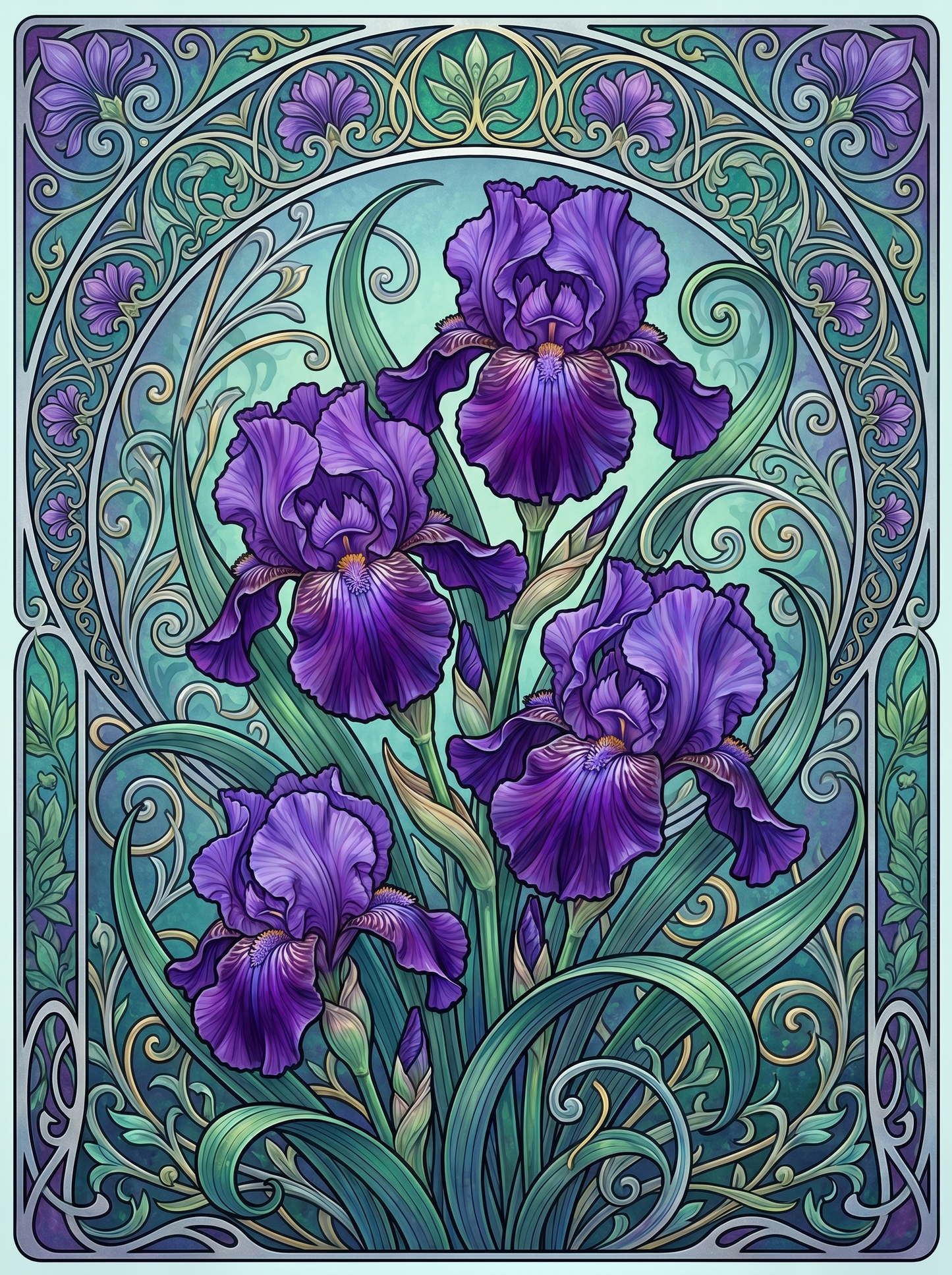 Violet Iris Nouveau Panel (80 Colors)