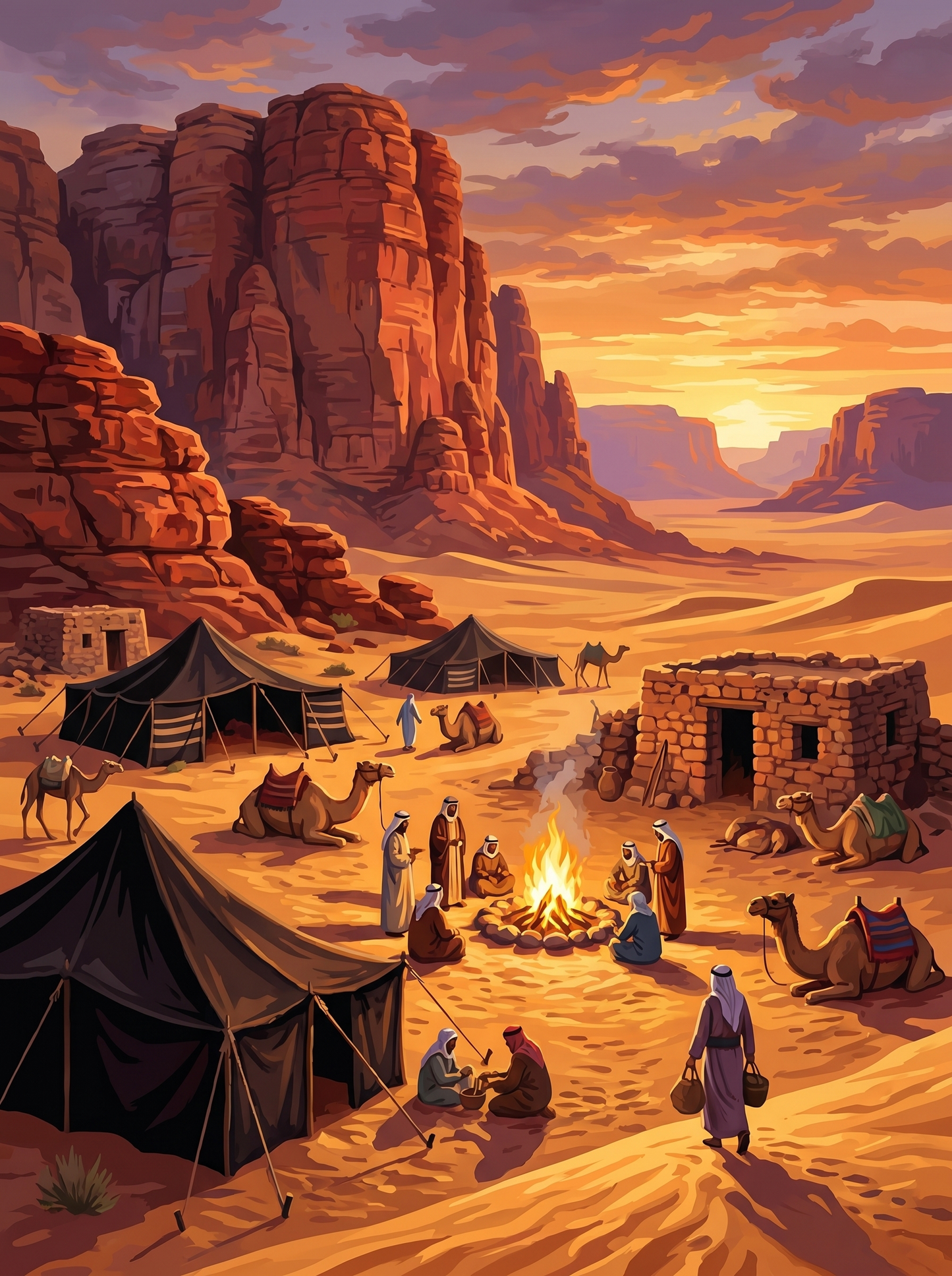 Wadi Rum Bedouin Village Sunset (150 Color Diamond Painting)