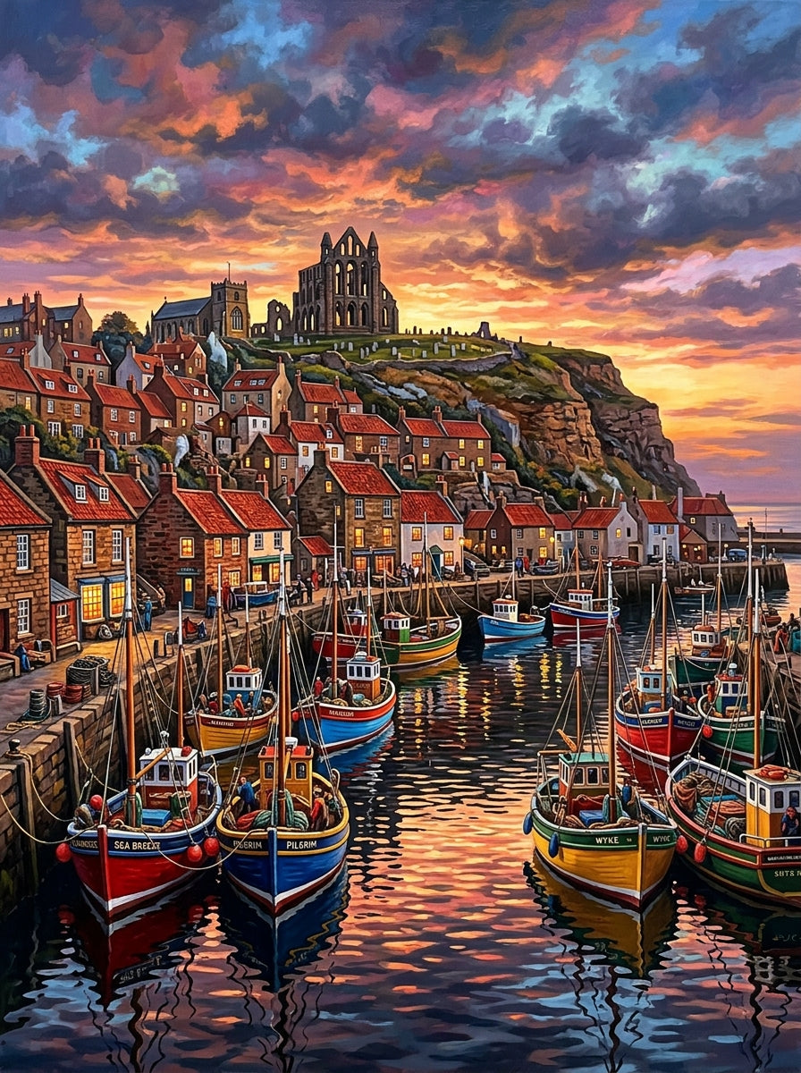 Whitby Harbour Abbey (150 Color Diamond Painting)