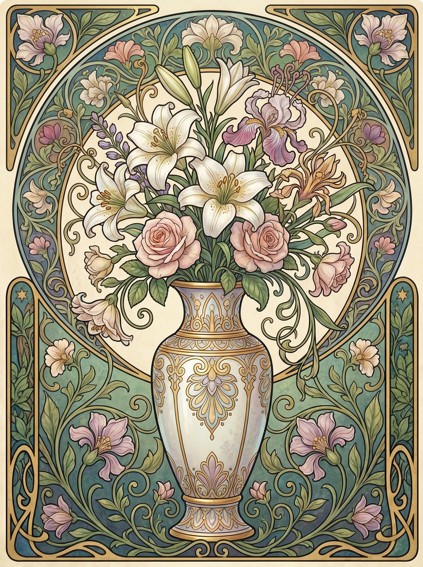 White Lily Rose Vase Panel (80 Colors)