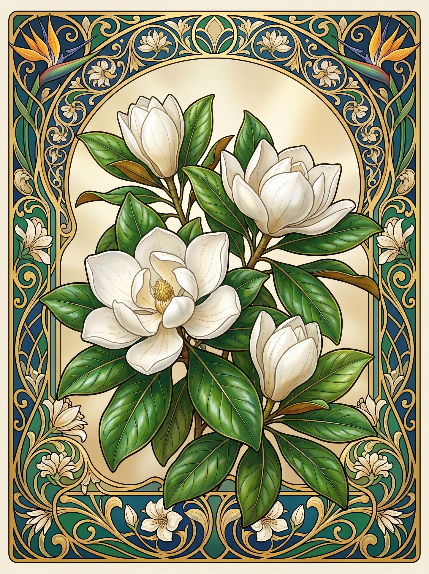 White Magnolia Nouveau Panel (80 Colors)