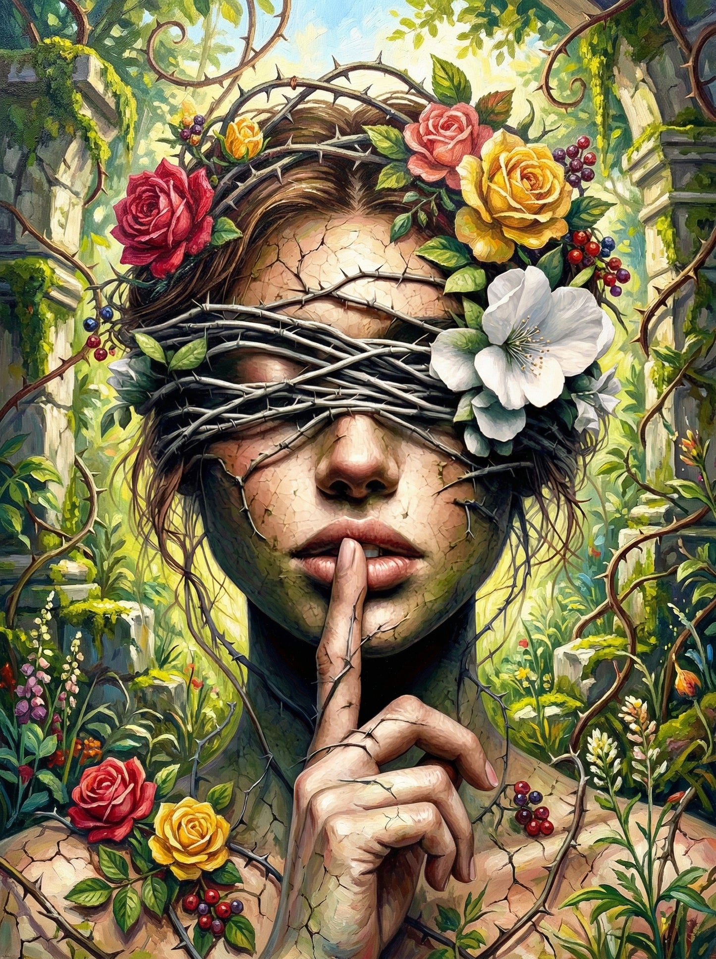 Woman Blindfolded Silence (100 Color Diamond Painting)