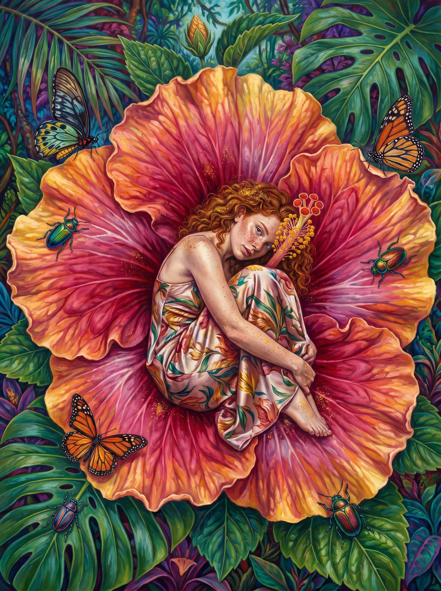 Woman In Crimson Peony (150 Color Diamond Painting)