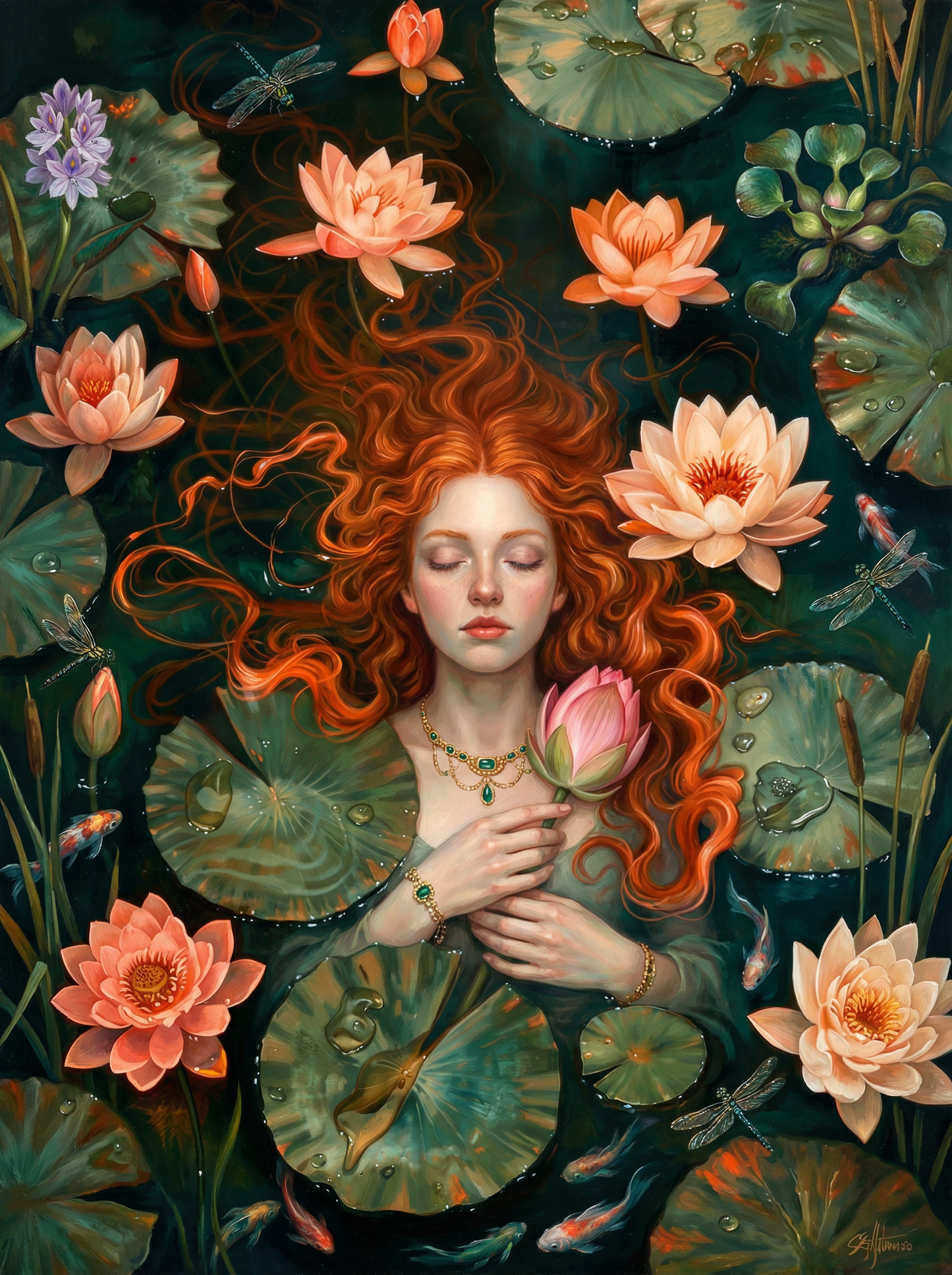 Woman With Lotus Flowers (100 Color Diamond Painting) Diamond Painting kit