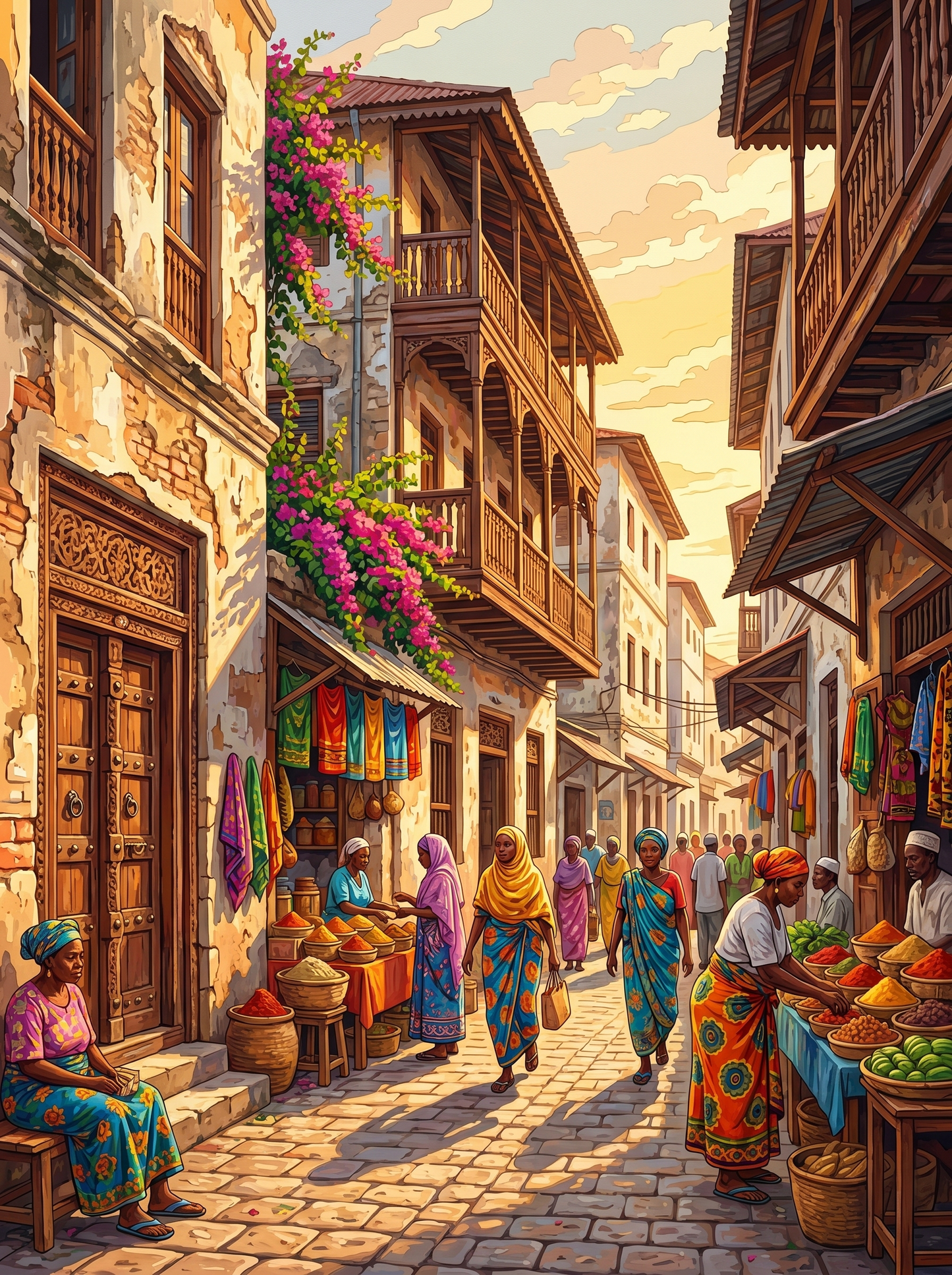 Zanzibar Stone Town Street (150 Color Diamond Painting)