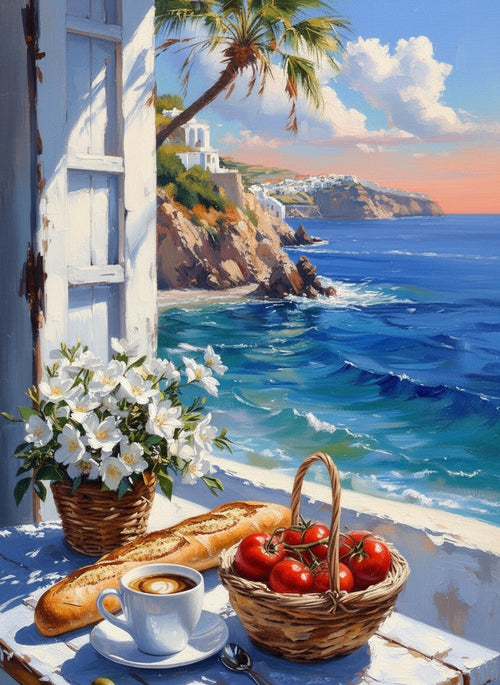 Breakfast by the Aegean (Board Canvas)