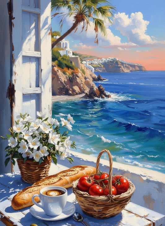 Breakfast by the Aegean (Board Canvas)