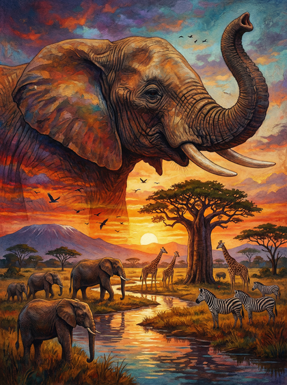 Savanna of Giants (100 Color Diamond Painting) Diamond Painting kit