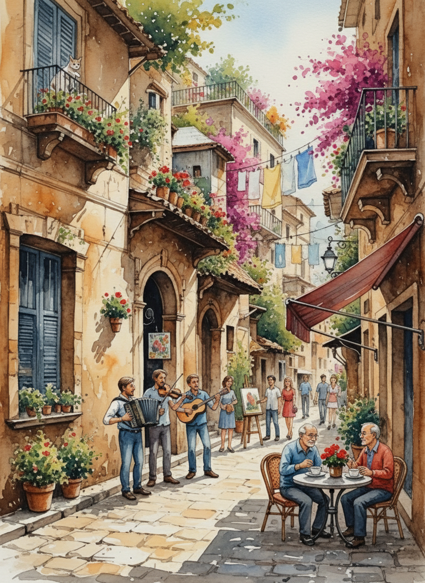 Music in the Italian Alley (Board Canvas)
