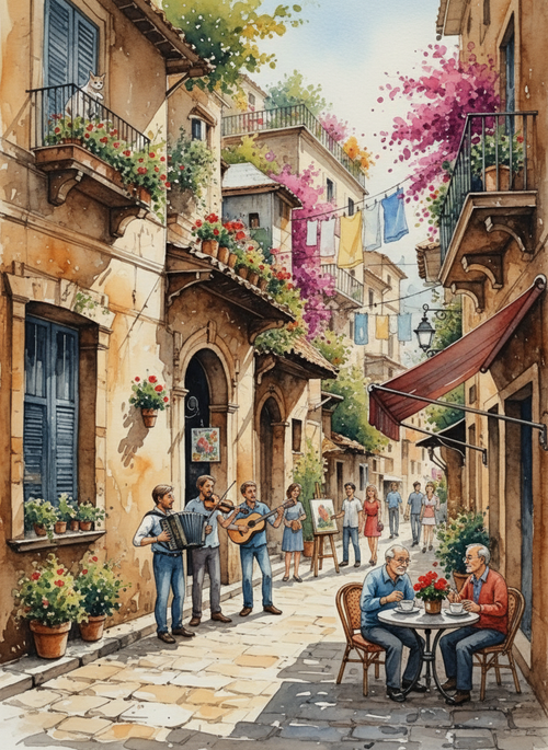 Music in the Italian Alley (Board Canvas)