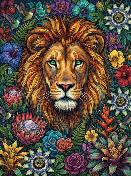 Floral King Lion (100 Color Diamond Painting) Diamond Painting kit