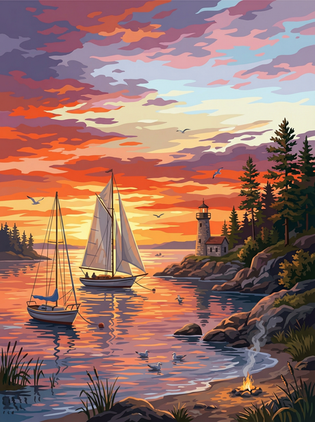 Sunset Sail & Lighthouse (Diamond Painting) Diamond Painting kit