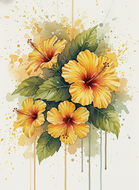 Golden Hibiscus Bloom (Diamond Painting) Diamond Painting kit