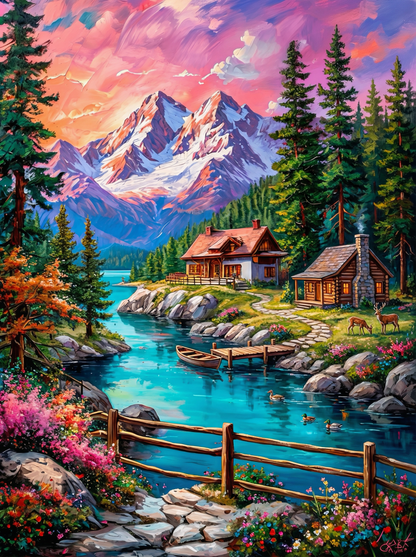 Lakeside Haven (100 Color Diamond Painting)