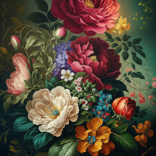 Crimson and Teal Flowers (120 Colors)