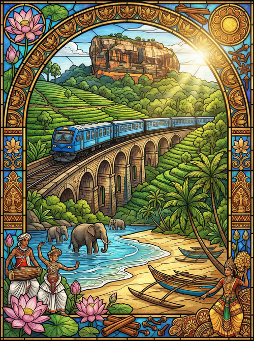 Sri Lanka Train Elephant Bridge (100 Color Diamond Painting) Diamond Painting kit