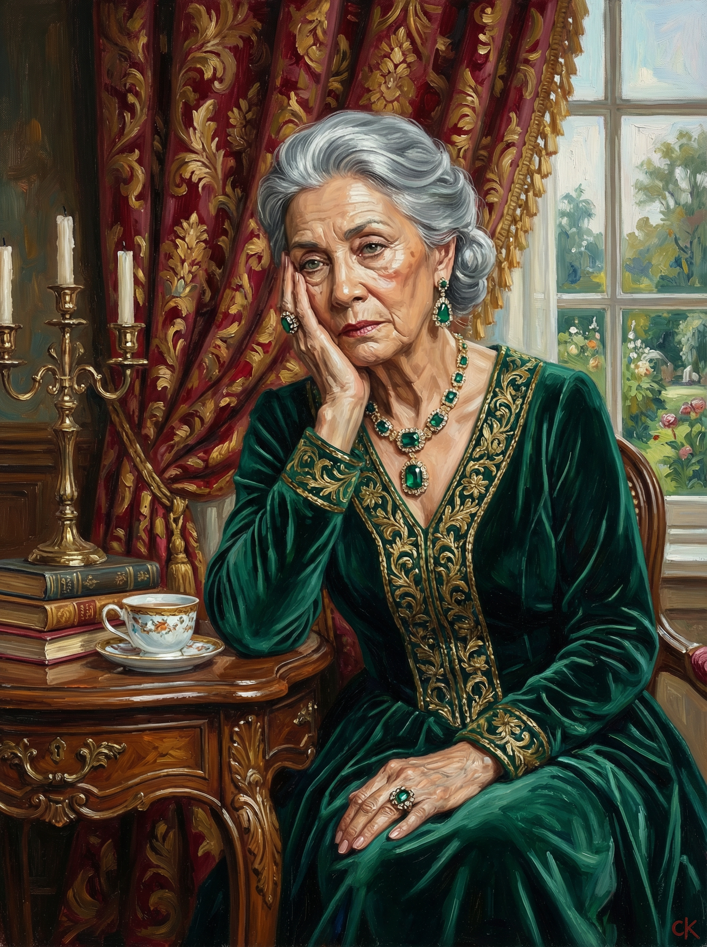 Emerald Lady of the Manor (100 Color Diamond Painting)