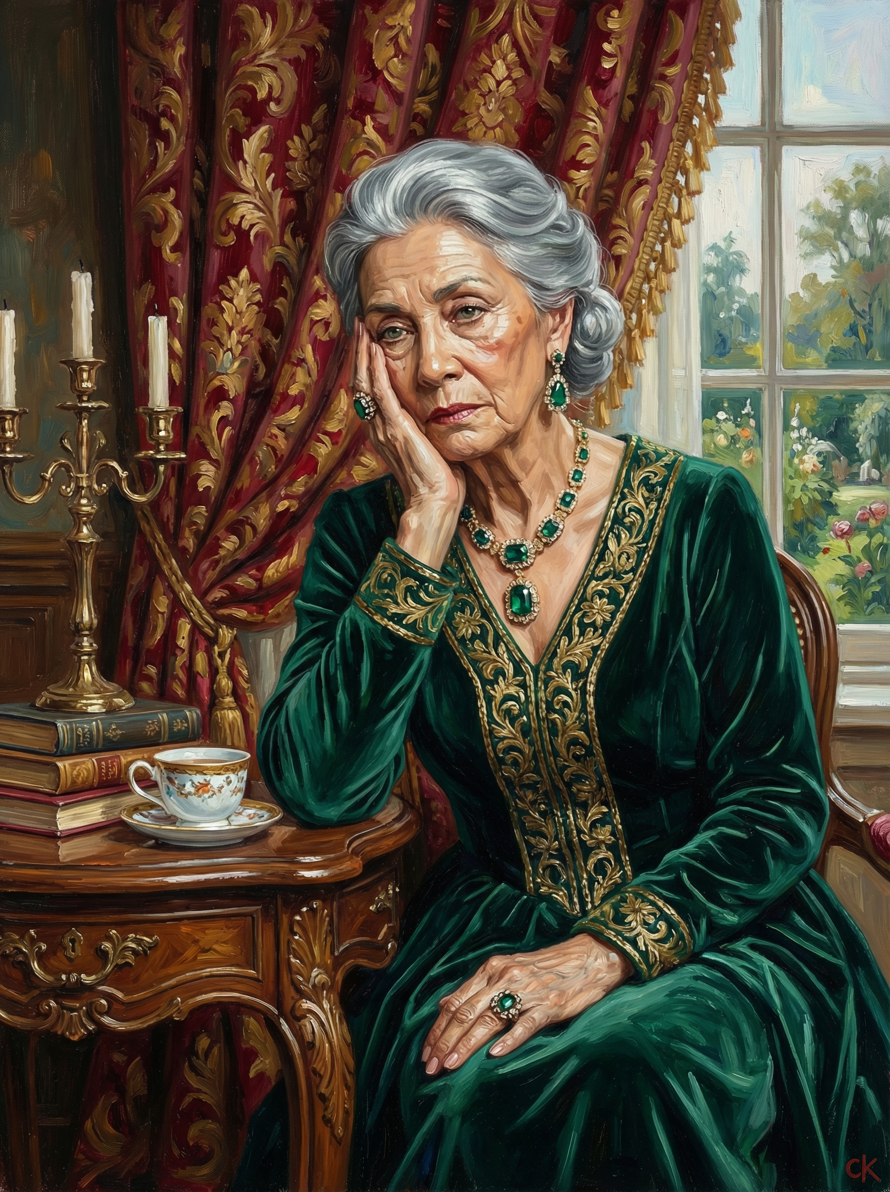 Emerald Lady of the Manor (100 Color Diamond Painting)