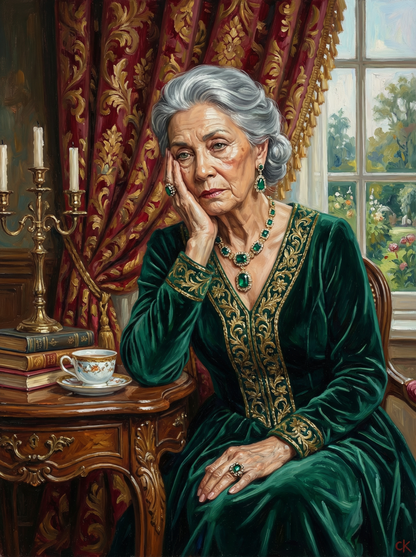 Emerald Lady of the Manor (100 Color Diamond Painting)