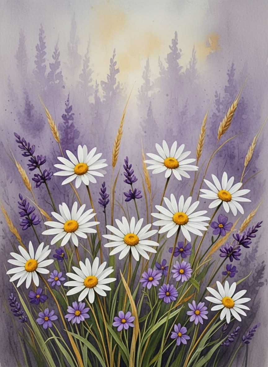 Lavender and Daisies (Board Canvas)