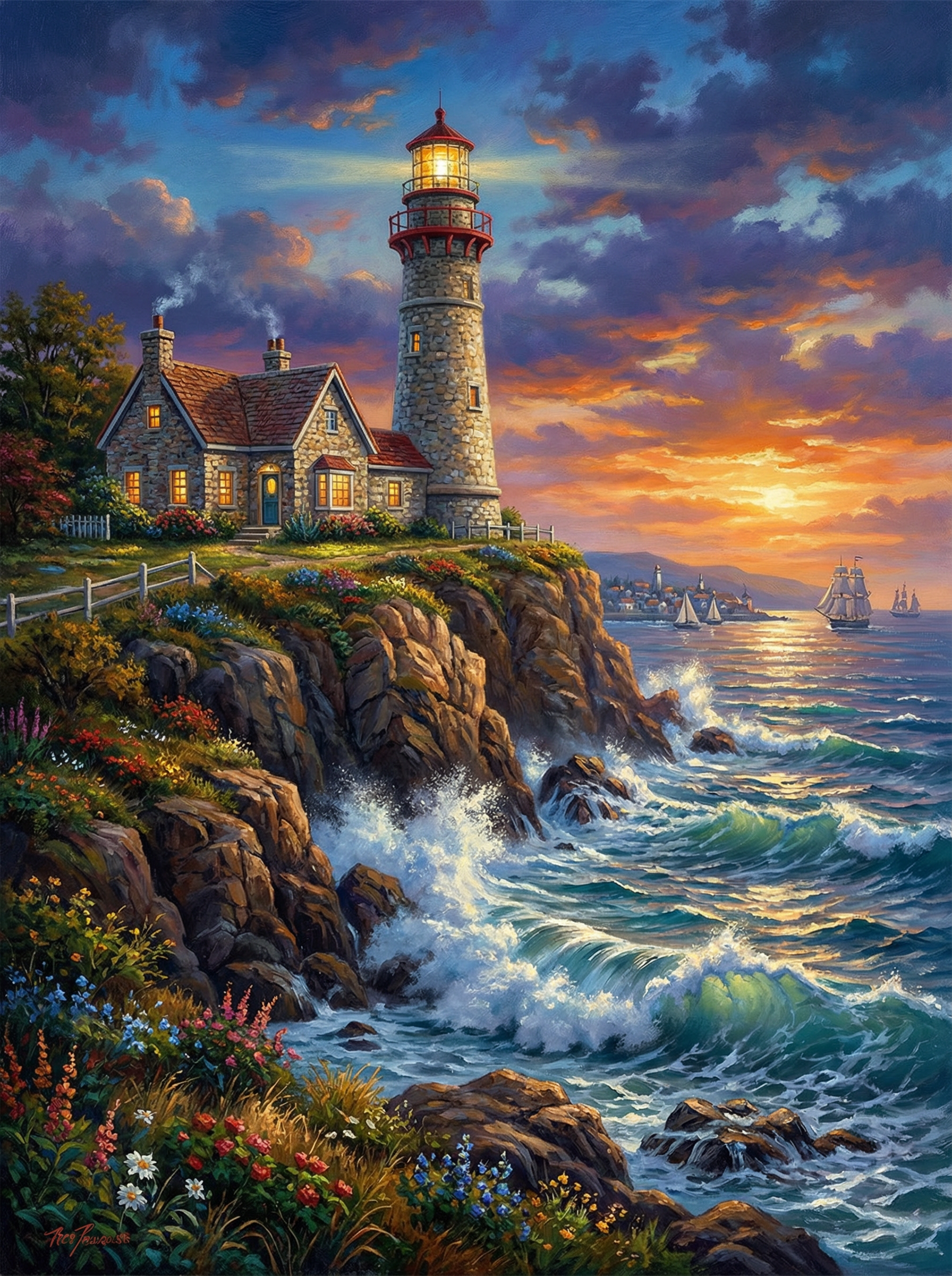 Sunset Cliff Beacon (Diamond Painting)