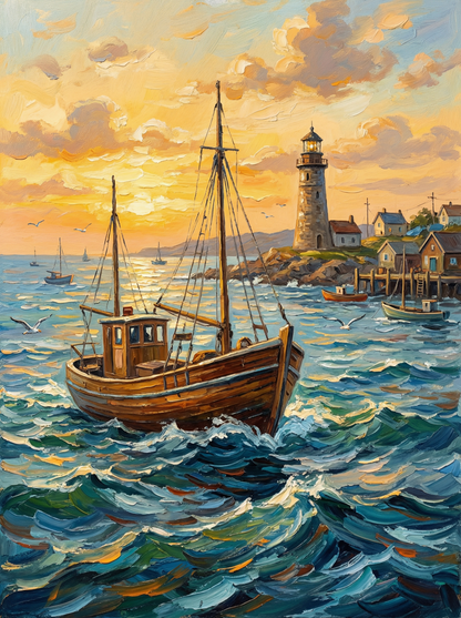 Golden Lighthouse Voyage (Diamond Painting) Diamond Painting kit