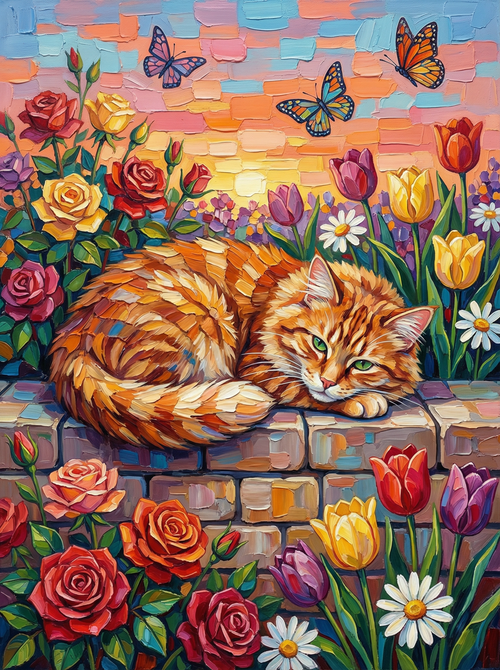 Sunset Garden Cat (Diamond Painting) Diamond Painting kit