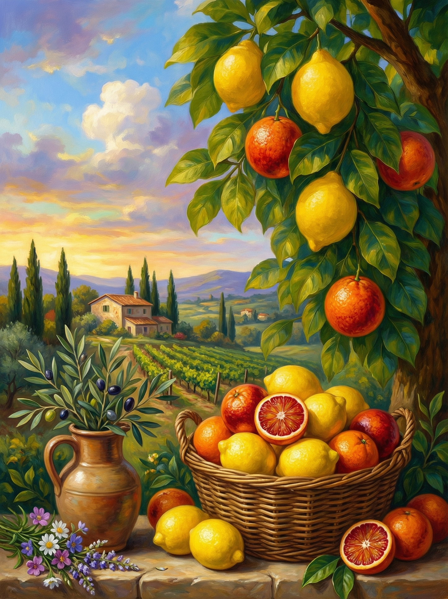 Tuscan Lemon & Orange Orchard (Board Canvas)