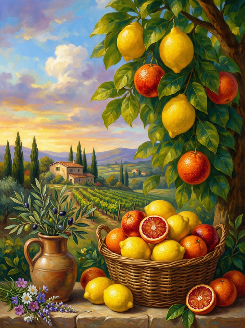 Tuscan Lemon & Orange Orchard (Board Canvas)