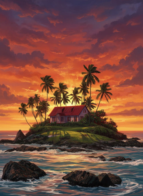 Island Sundown (Board Canvas)