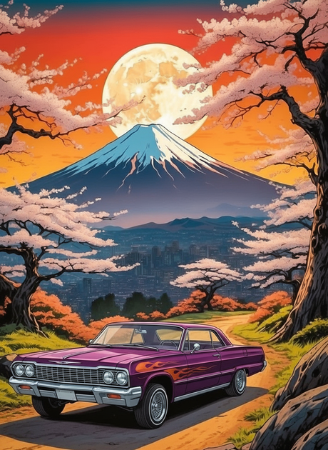 Crimson Road to Mount Fuji (Board Canvas) Paint by Numbers kit