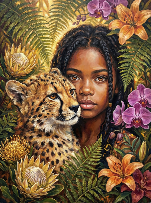 Grace Girl and Cheetah (100 Color Diamond Painting)