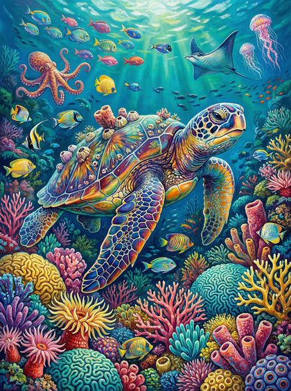 Ocean Reef Turtle (100 Color Diamond Painting) Diamond Painting kit